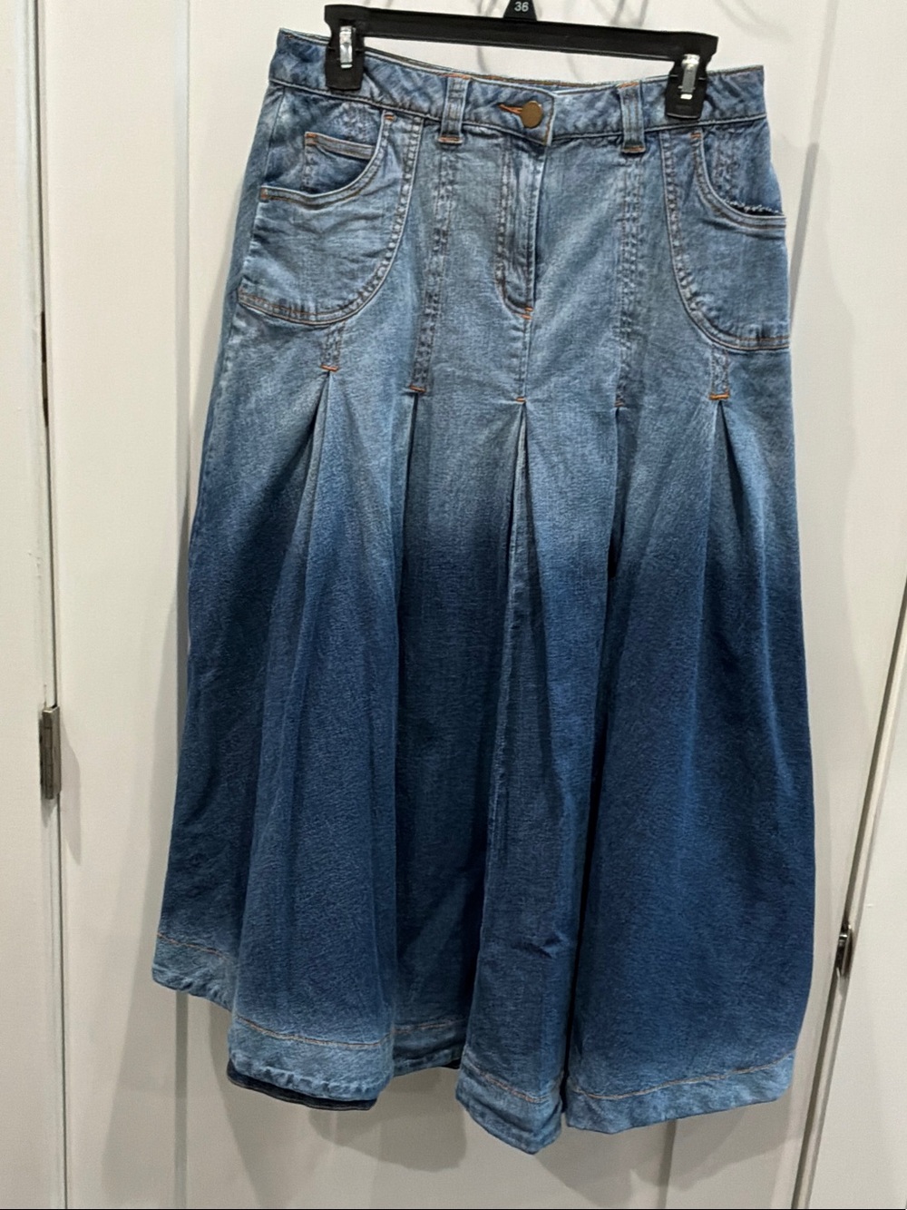 Soft Surroundings Medium Denim Pleated Long Skirt - Blue Pleated Fade Style